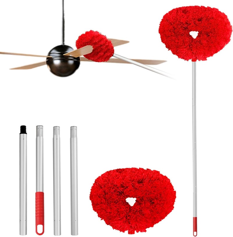 Heonay Ceiling Fan Cleaner Duster Reusable Microfiber Ceiling Fan Blade Cleaner Removable Duster with Extension Pole Adjusts 13 to 49.7 Inch for Cleaning Walls Bookshelves Furniture Door Window Top (Red) - Image 1